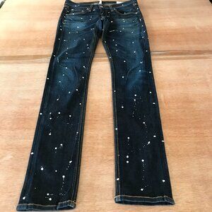 Rag & Bone Skinny Jeans Women 26 Blue Paint Splatter Low Rise Dark Wash Stretch